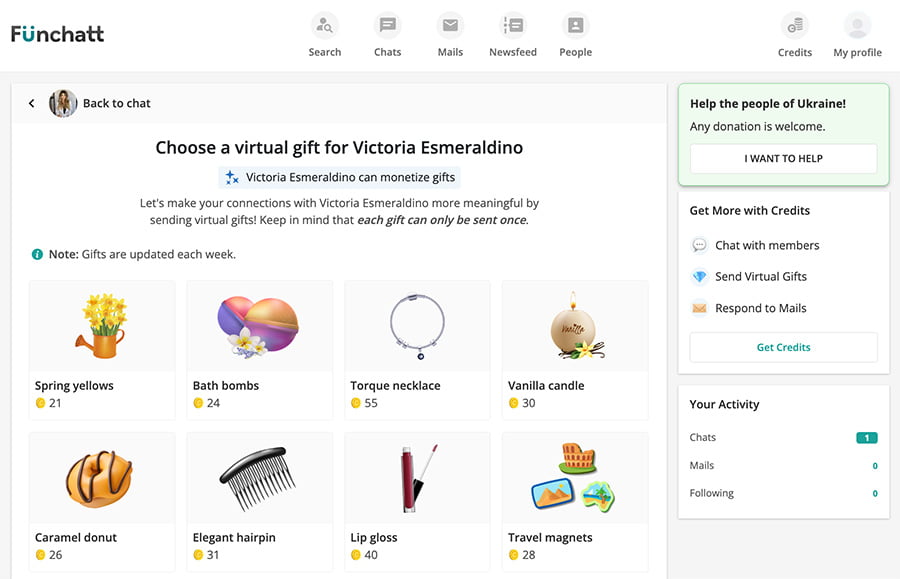 funchatt virtual gifts
