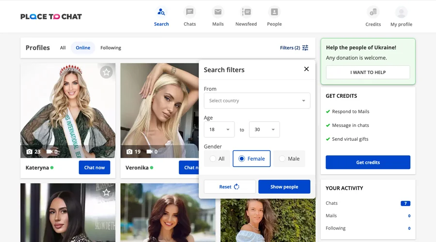 placetochat search filters