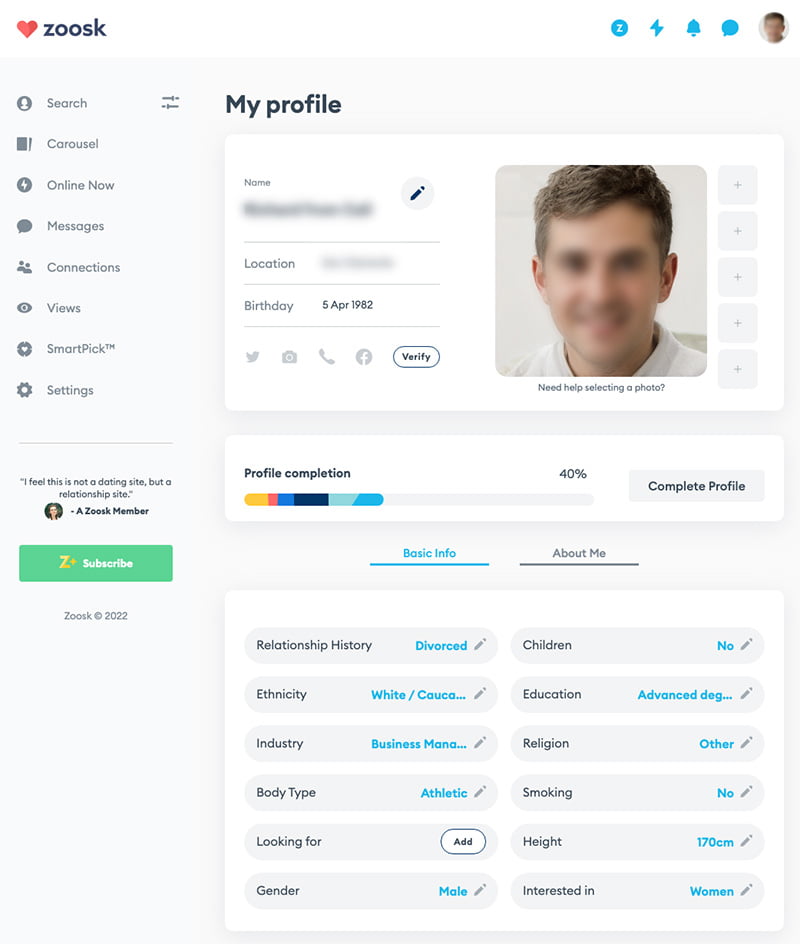 zoosk setting up profile