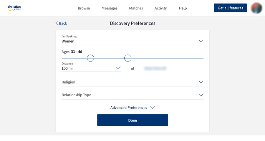 christianmingle search filters