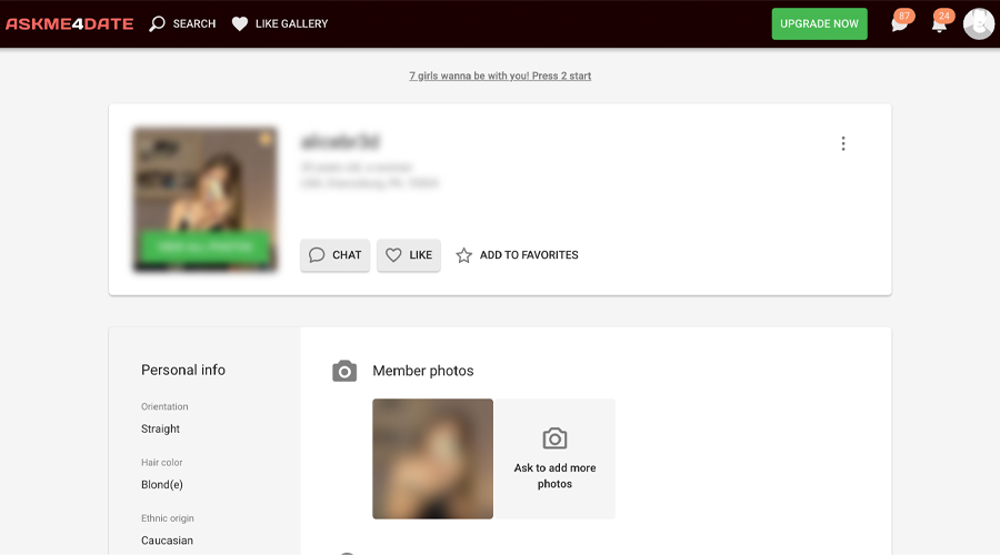 AskMe4Date female profile
