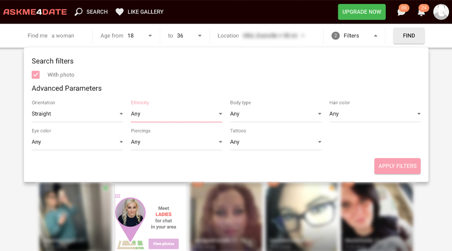 AskMe4Date searching filters